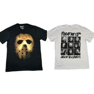 Lot Of 2 Mens Friday the 13th Jason Vorhees Mask Short Sleeve T Shirt  Medium